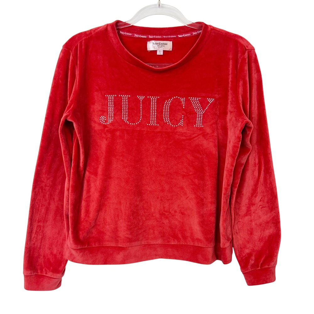 Juicy Couture Velour Top Women's Size Small Red Loungewear Sleep Spell Out‎ Y2K